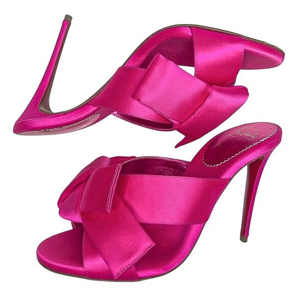 Christian Louboutin Matricia 100 Holly Pink Satin Sandal Heel Pump EU 37.5 - Picture 5 of 11